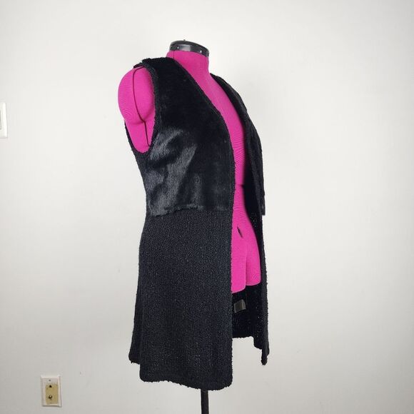 Style & Co Black Vest Sweater Faux Fur Accent Open Front Sleeveless Cardigan S - Picture 15 of 16